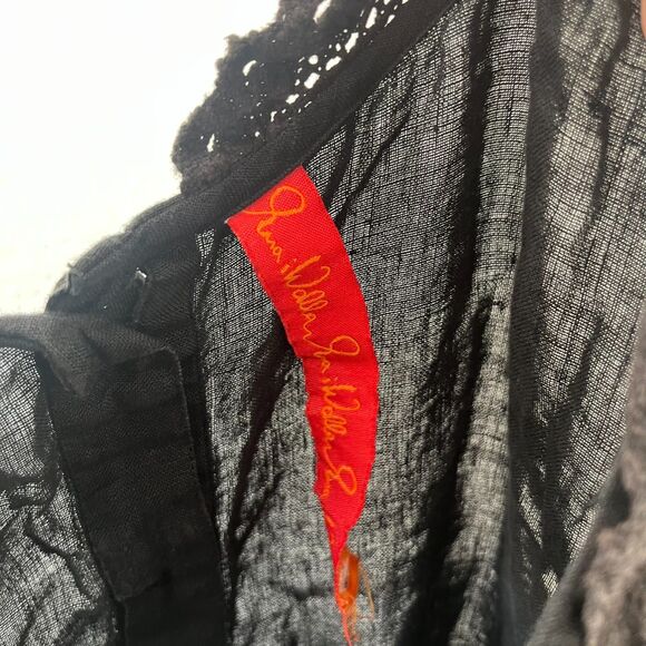 Ewa i Walla Black Linen Dress M Sleeveless Lace Trim Cottagecore Lagom Style - Picture 3 of 7